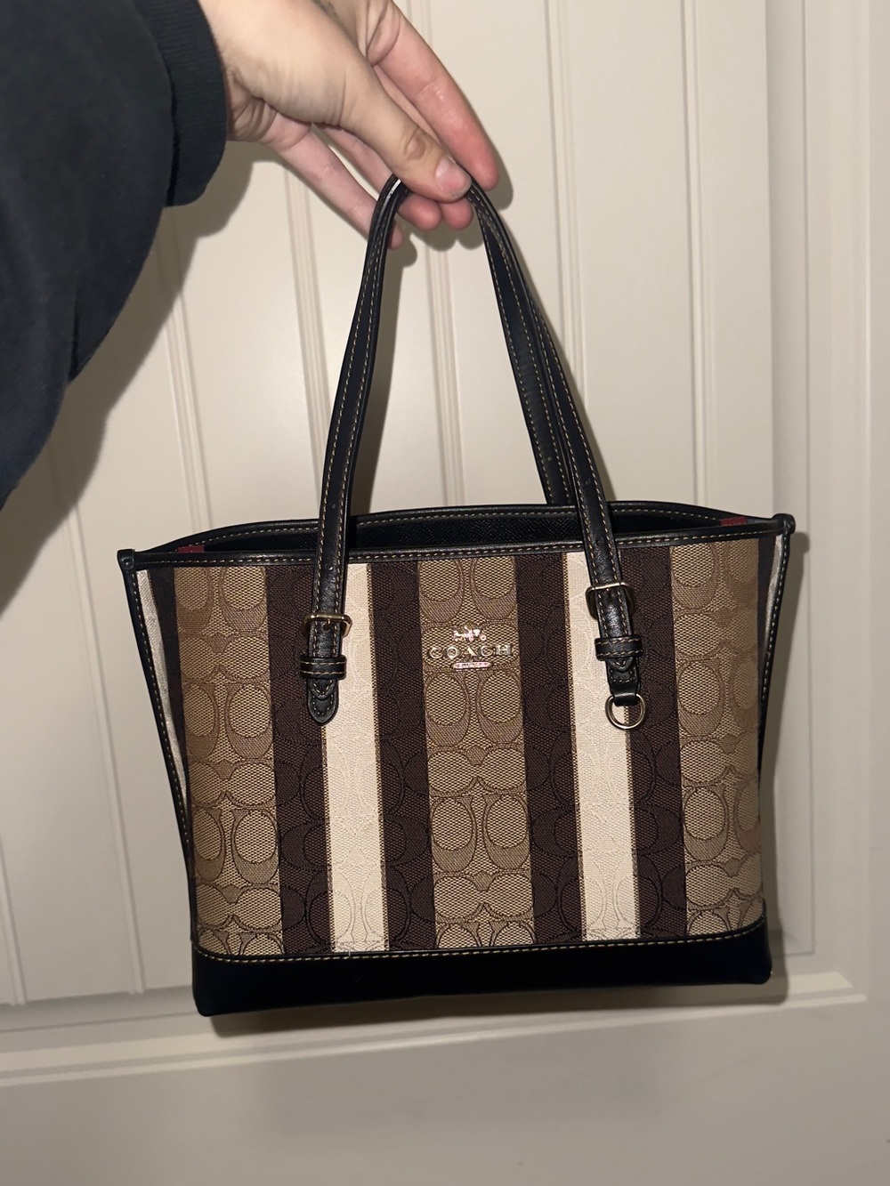 coach mollie monogram striped tote with matching wallet